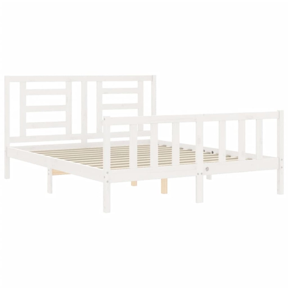 Estructura de cama con cabecero madera maciza blanco 160x200