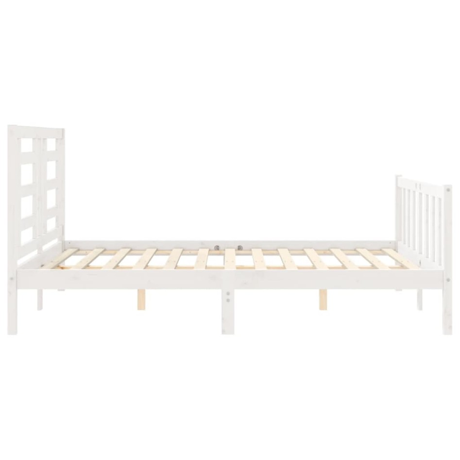 Estructura de cama con cabecero madera maciza blanco 160x200