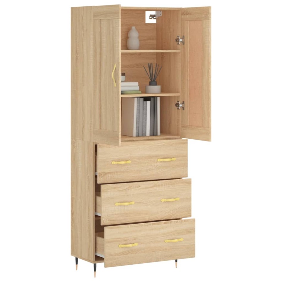 Aparador alto madera contrachapada color roble 69,5x34x180