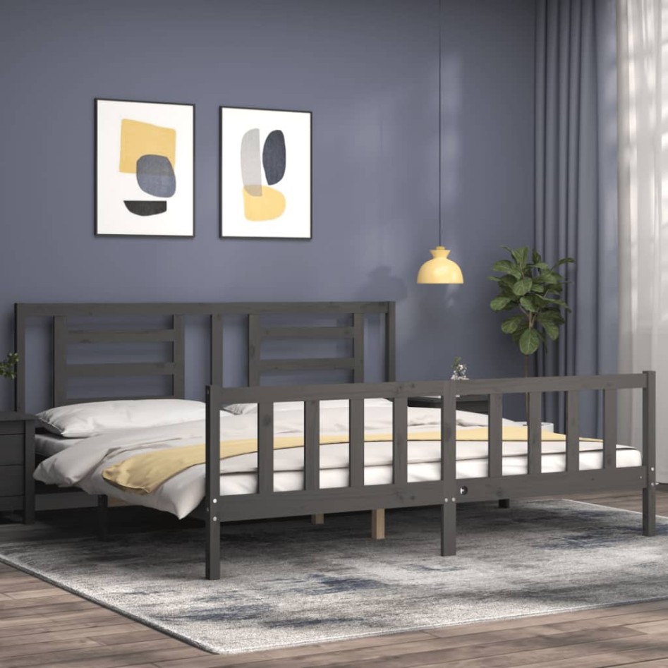 Estructura de cama con cabecero madera maciza gris 200x200
