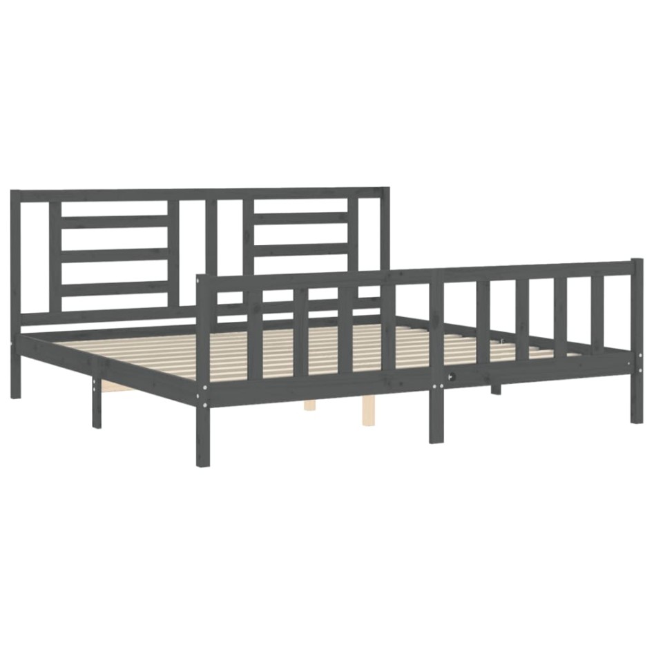 Estructura de cama con cabecero madera maciza gris 200x200
