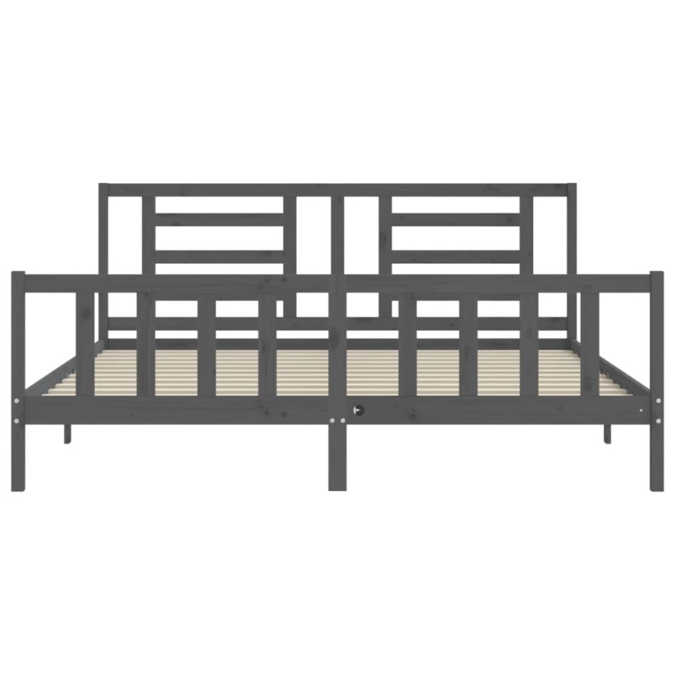 Estructura de cama con cabecero madera maciza gris 200x200