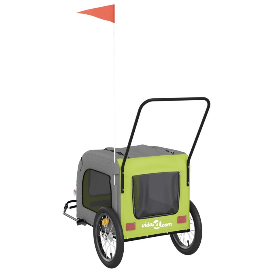 Remolque de bicicleta mascotas hierro tela Oxford verde