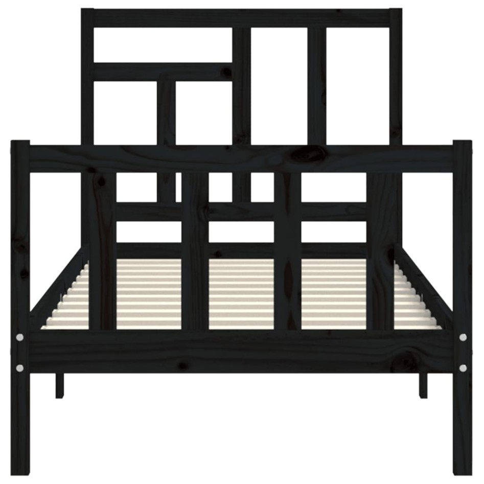 Estructura de cama con cabecero madera maciza negro 90x200