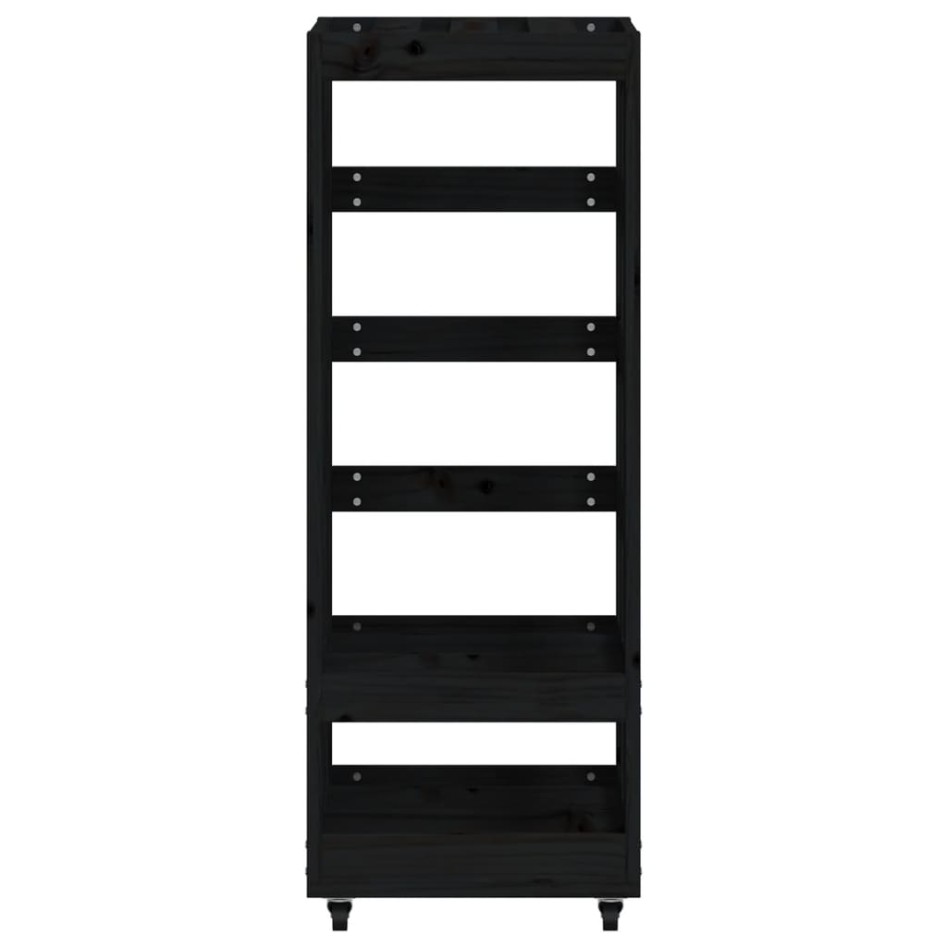 Leñero con ruedas madera maciza de pino negro 40x49x110