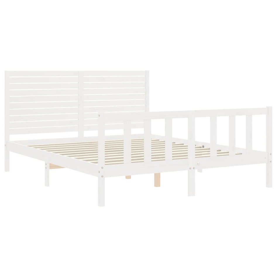 Estructura de cama con cabecero madera maciza blanco 160x200