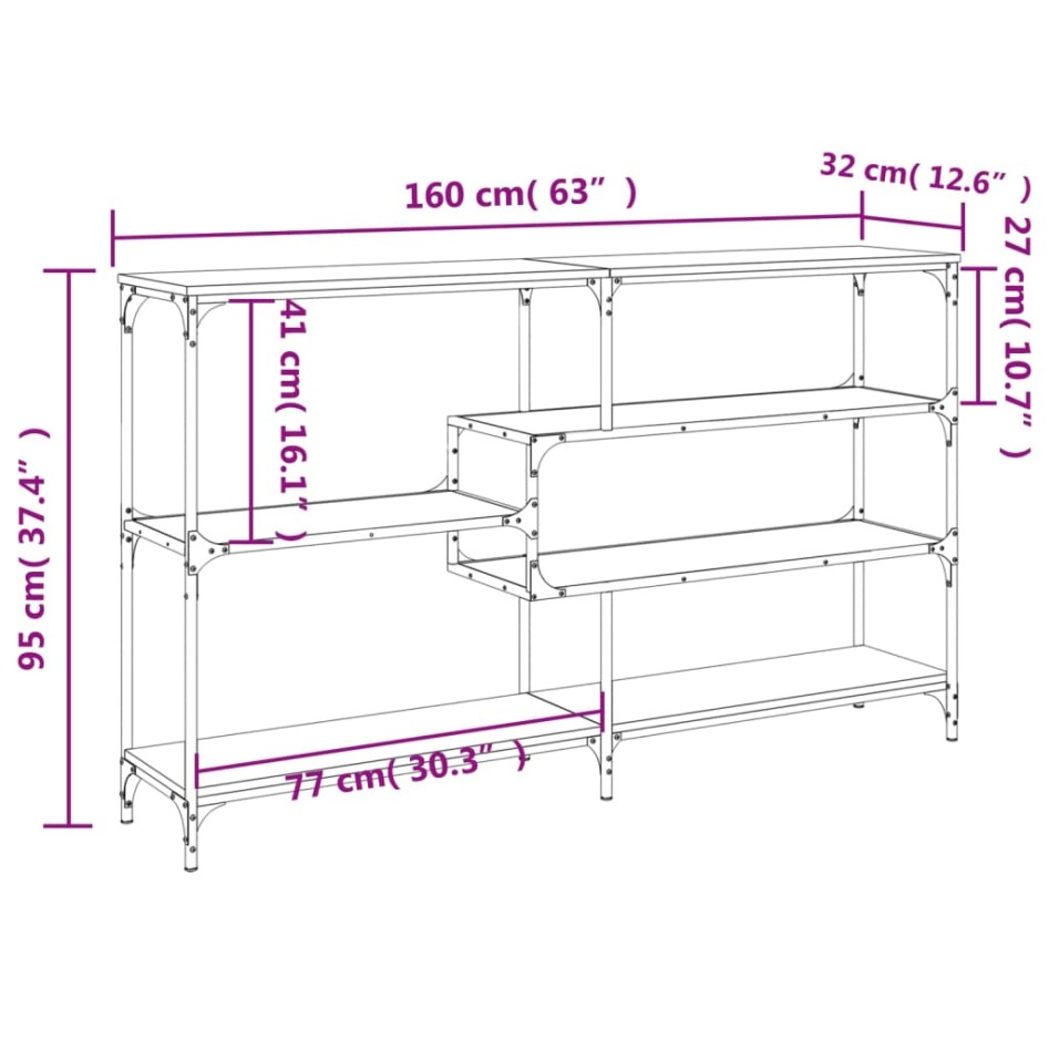 Mesa consola madera de ingeniería roble ahumado 160x32x95