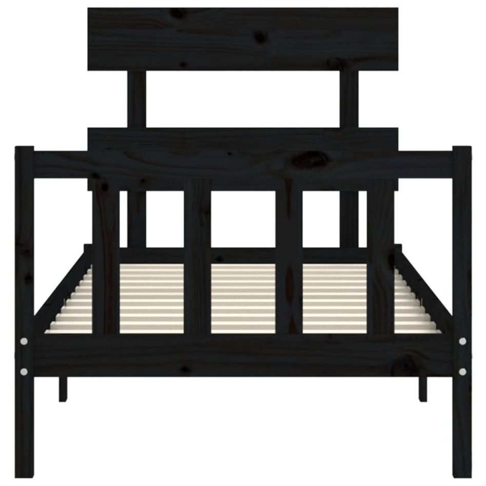 Estructura de cama con cabecero madera maciza negro 90x200