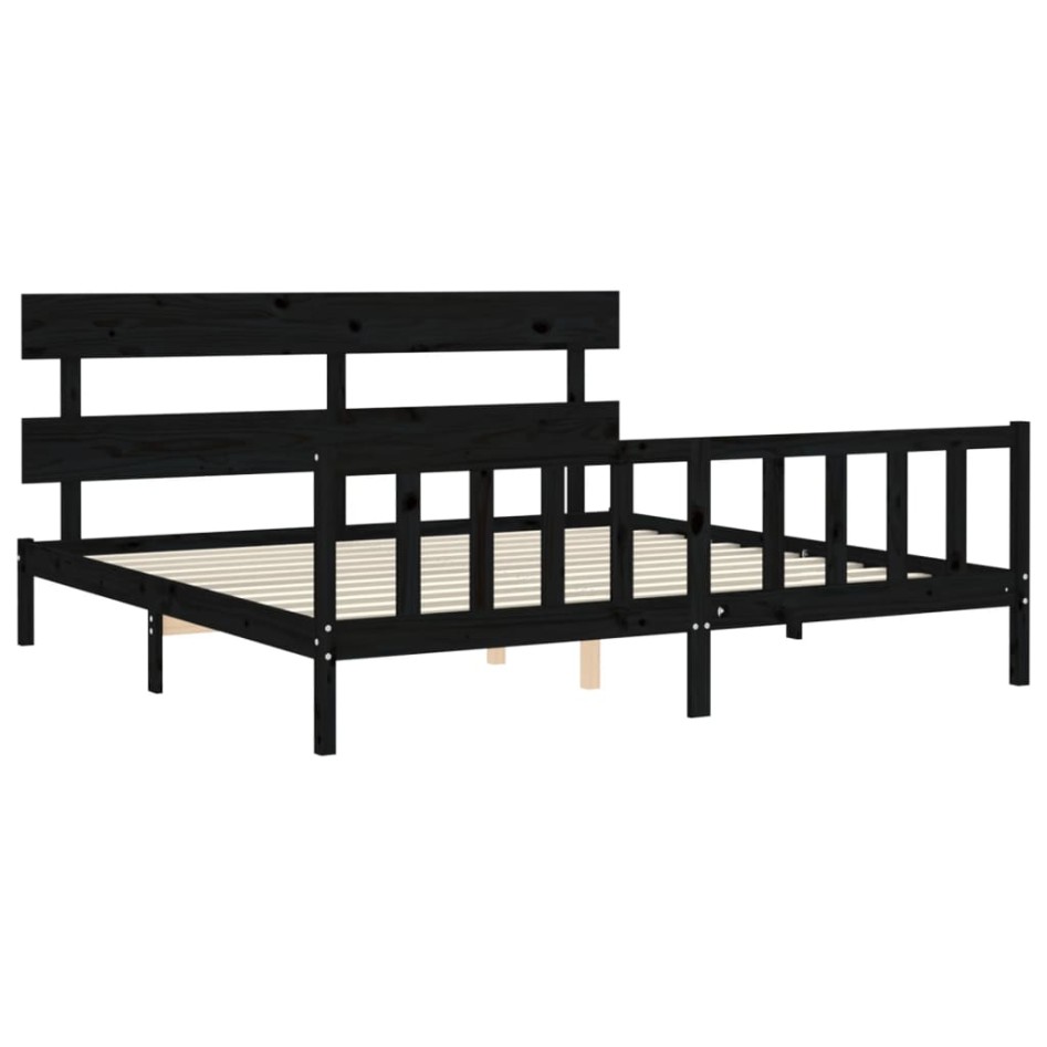 Estructura de cama con cabecero madera maciza negro 200x200