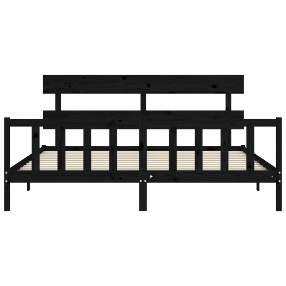 Estructura de cama con cabecero madera maciza negro 200x200