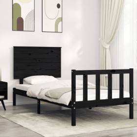 Estructura de cama individual con cabecero madera maciza