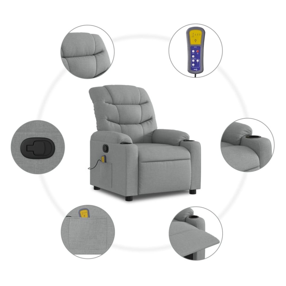 Sillón reclinable de masaje de tela gris