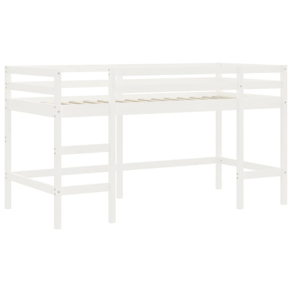 Cama alta de niños escalera madera maciza pino blanco 90x200
