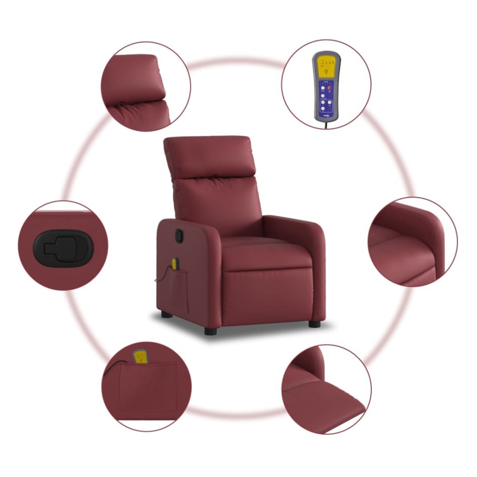 Sillón de masaje reclinable cuero sintético rojo