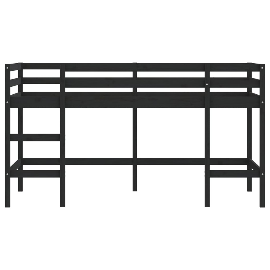 Cama alta de niños escalera madera maciza pino negra 90x190
