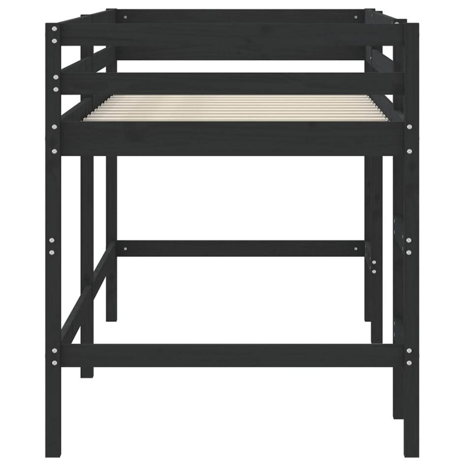 Cama alta de niños escalera madera maciza pino negra 90x190