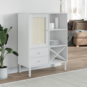 Aparador alto SENJA aspecto de ratán madera blanco 90x40x112