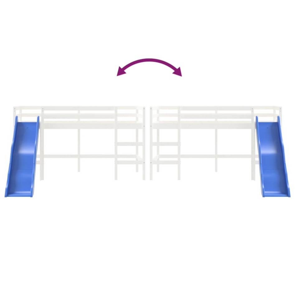 Cama alta de niños con tobogán madera maciza blanca 90x200