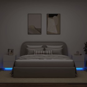 Mesitas de noche con luces LED 2 uds madera ingeniería