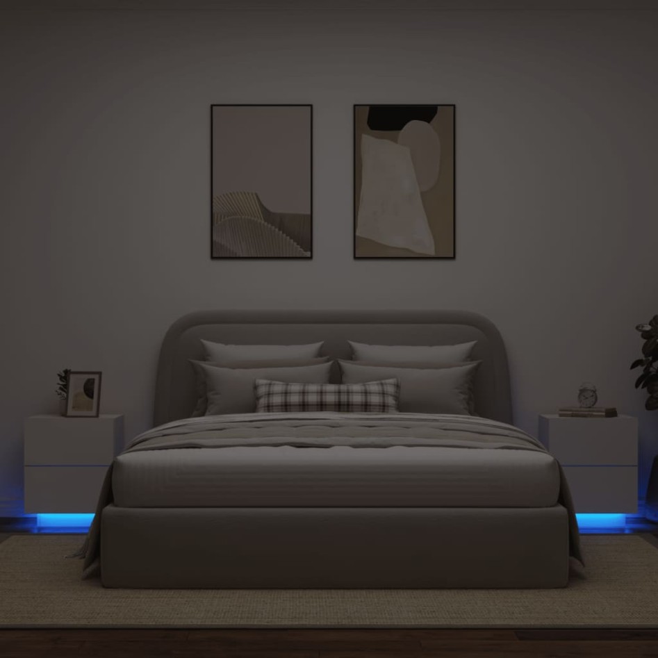 Mesitas de noche con luces LED 2 uds madera ingeniería