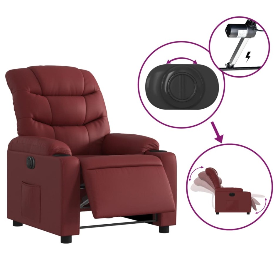 Sillón reclinable eléctrico de cuero sintético rojo