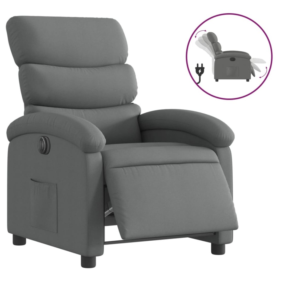 Sillón reclinable eléctrico de tela gris