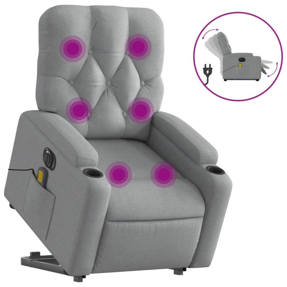 Sillón de masaje eléctrico reclinable elevable tela gris