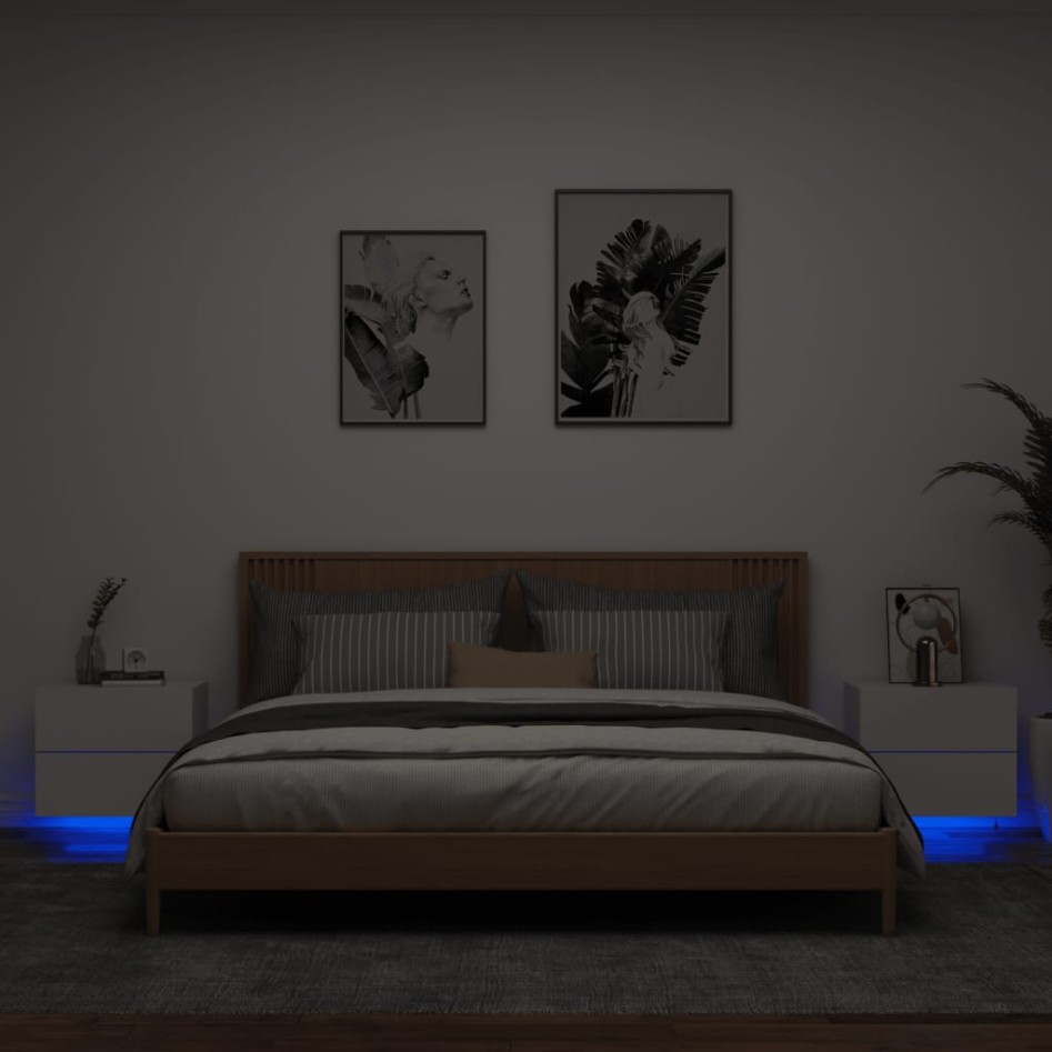 Mesitas de noche de pared con luces LED 2 unidades