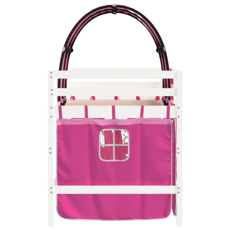 Cama alta para niños con túnel madera pino rosa 90x200