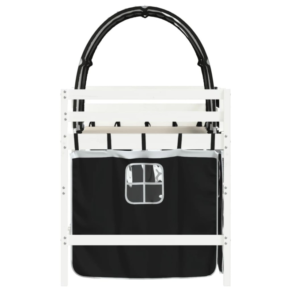 Cama alta niños con túnel madera pino blanco negro 90x200