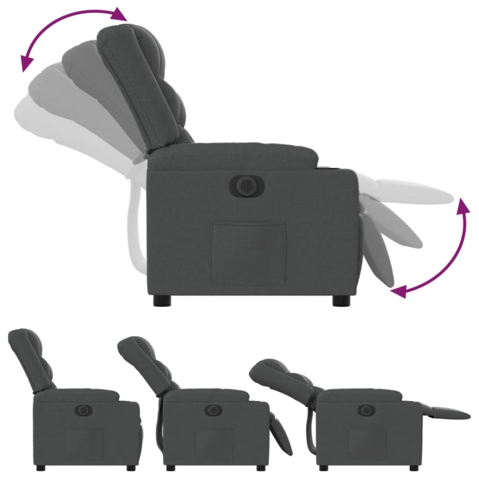 Sillón reclinable eléctrico de tela gris