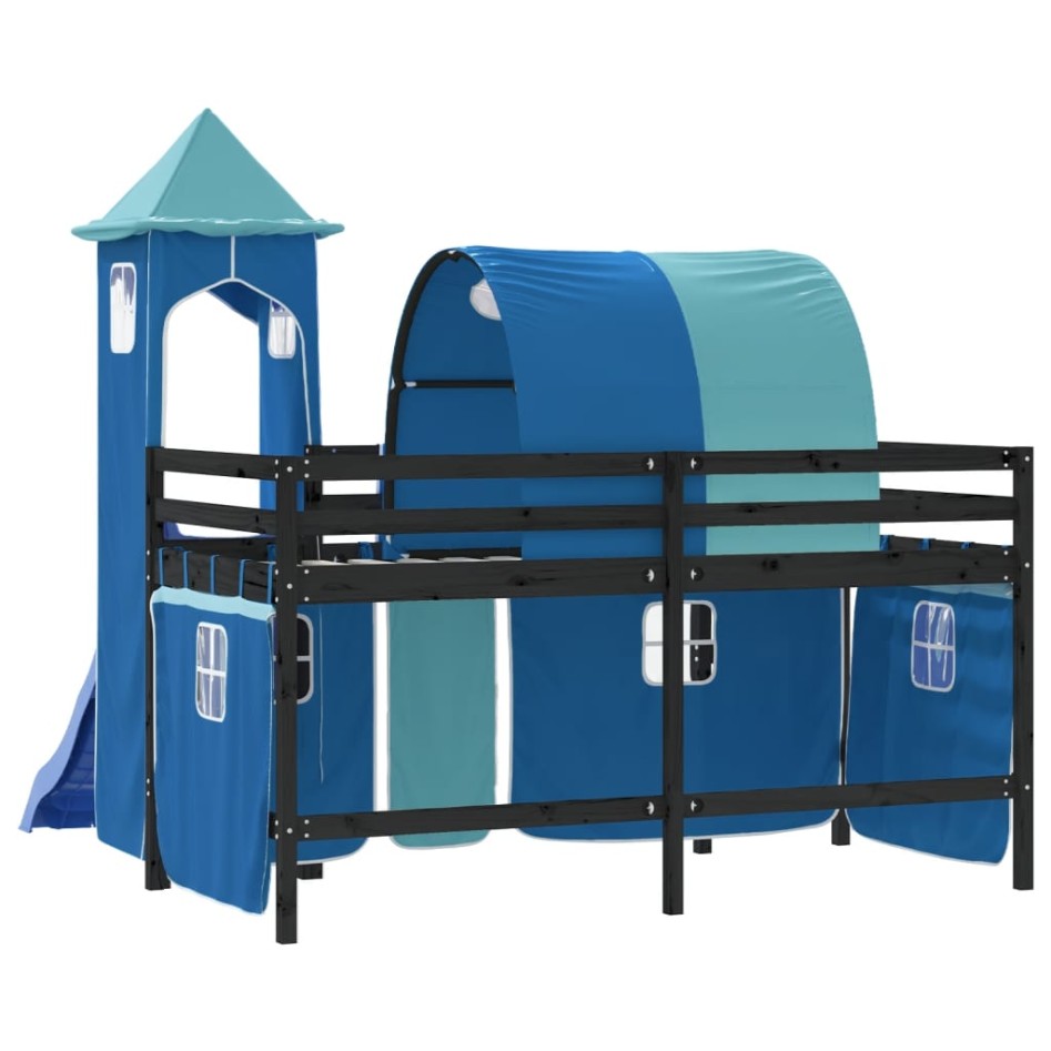 Cama alta para niños con torre madera pino azul 80x200