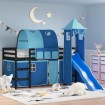 Cama alta para niños con torre madera pino azul 90x200 cm