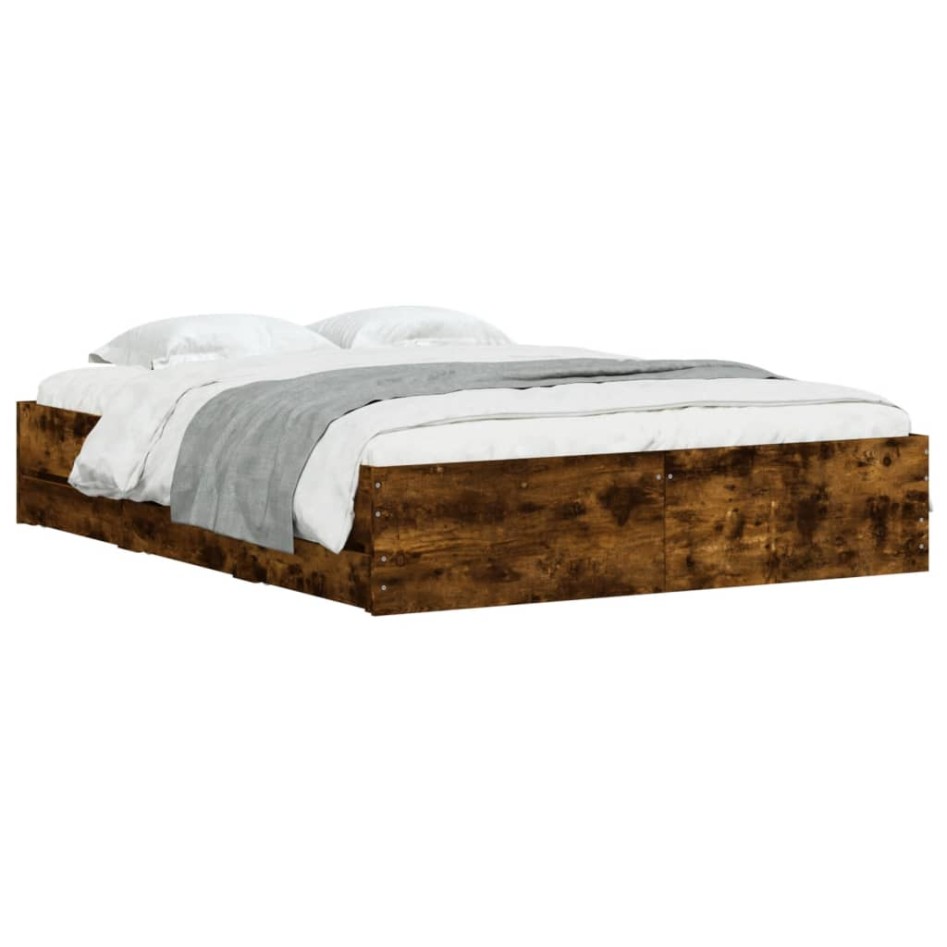 Cama con cajones madera de ingeniería roble ahumado 140x200