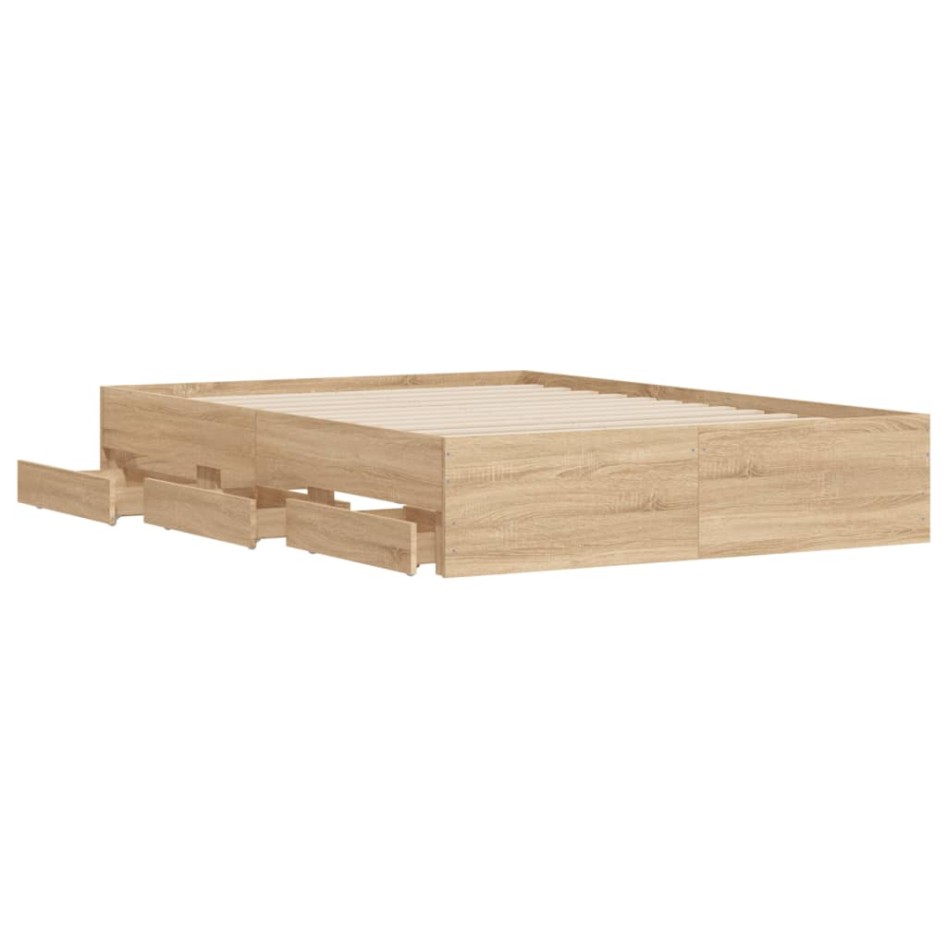 Cama con cajones madera ingeniería roble Sonoma 120x200