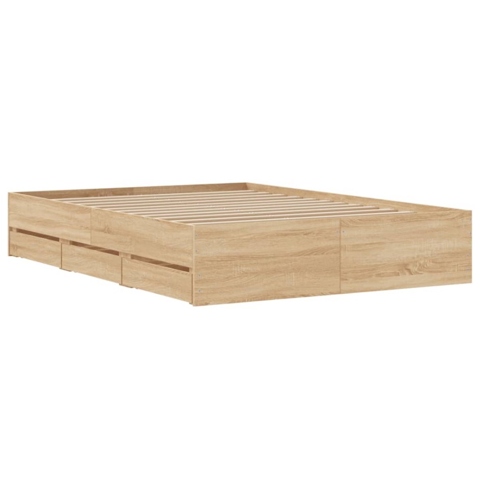 Cama con cajones madera ingeniería roble Sonoma 120x200