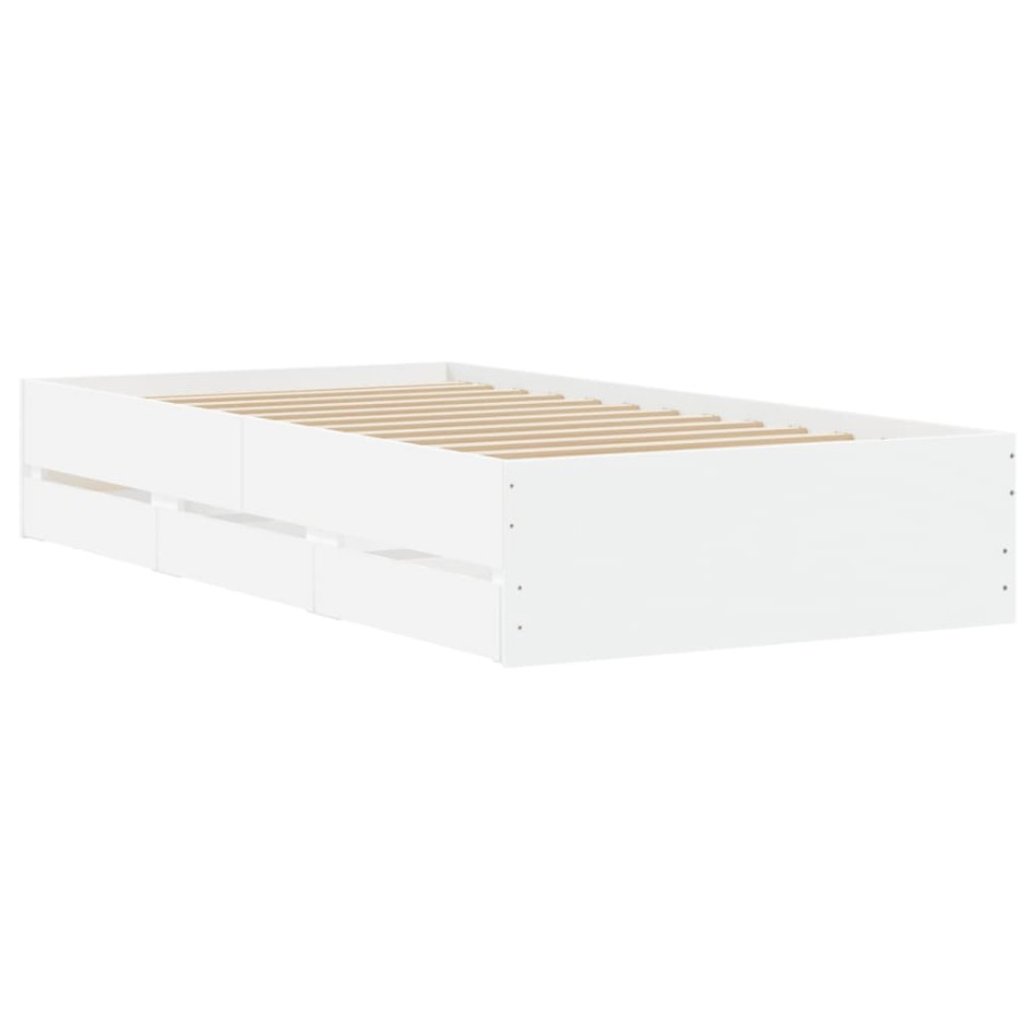 Cama con cajones madera de ingeniería blanca 90x200