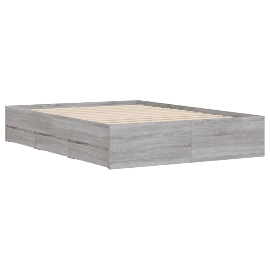 Cama con cajones madera de ingeniería gris Sonoma 135x190