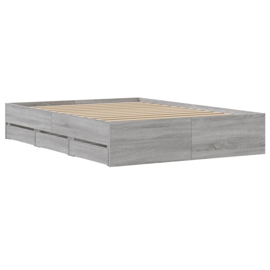 Cama con cajones madera de ingeniería gris Sonoma 135x190