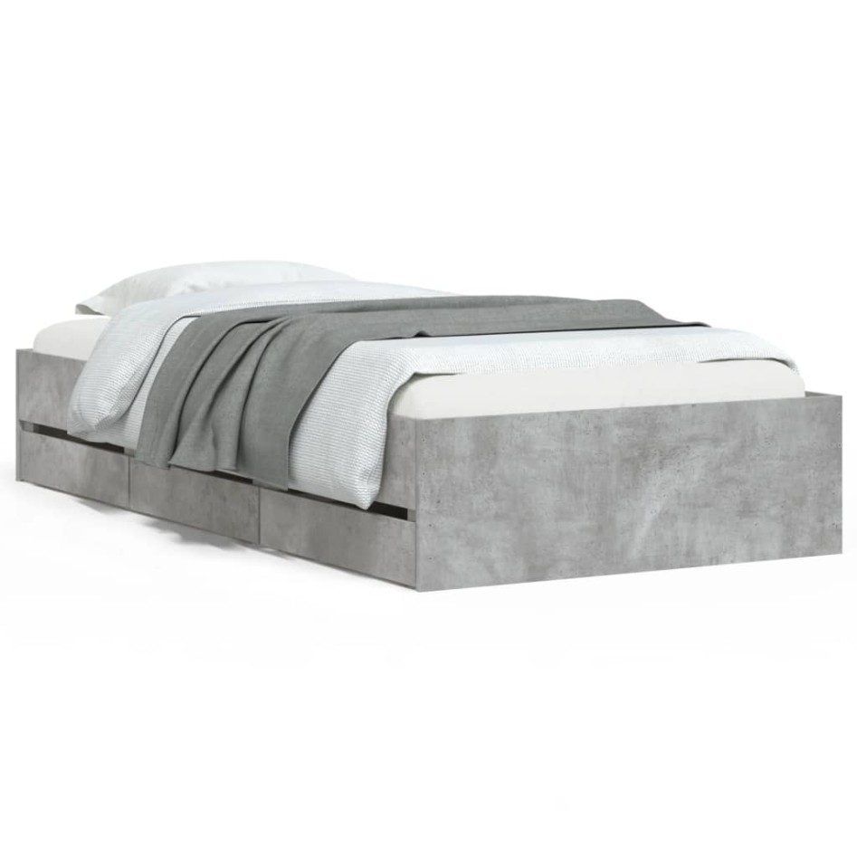 Cama con cajones madera de ingeniería gris hormigón 75x190