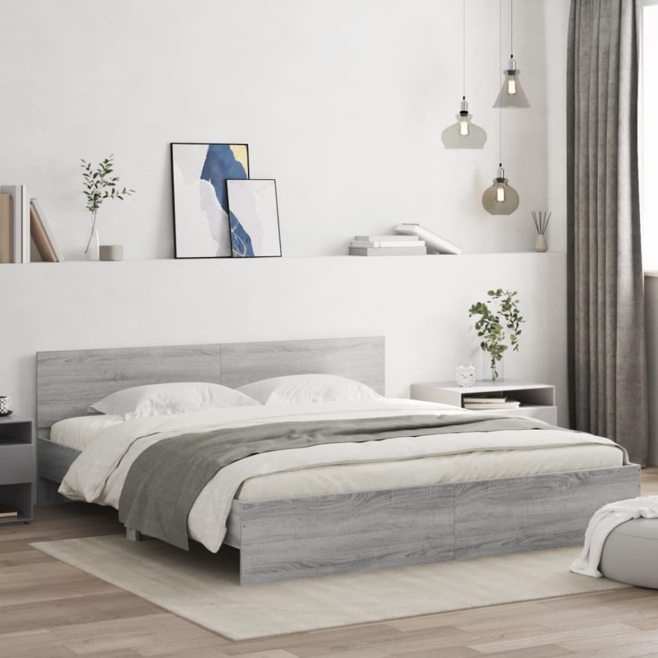 Estructura de cama con cabecero gris Sonoma 200x200