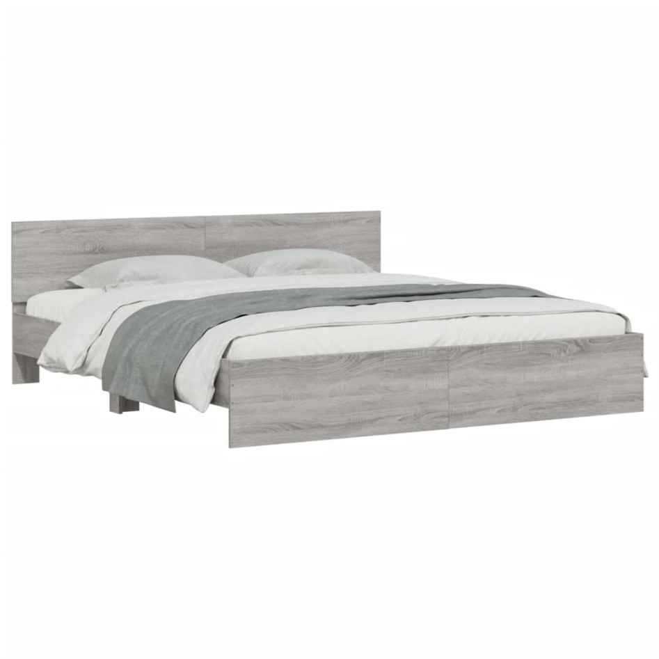 Estructura de cama cabecero y luces LED gris Sonoma 200x200