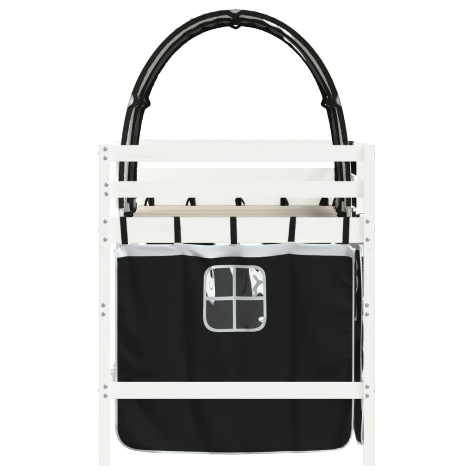 Cama alta niños con túnel madera pino blanco negro 90x190