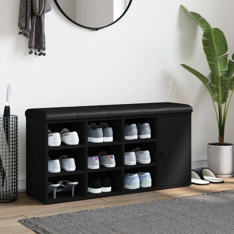 Banco zapatero madera de ingeniería negro 102x32x50