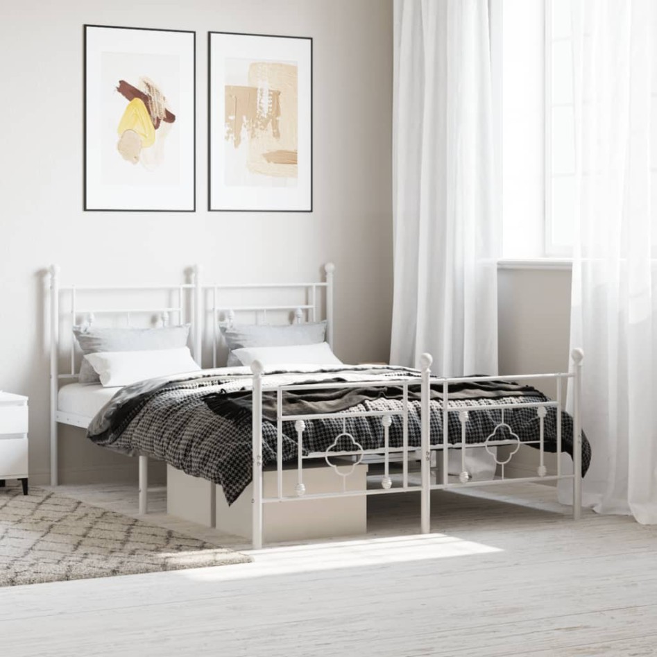 Estructura cama metal con cabecero y estribo blanco 135x190