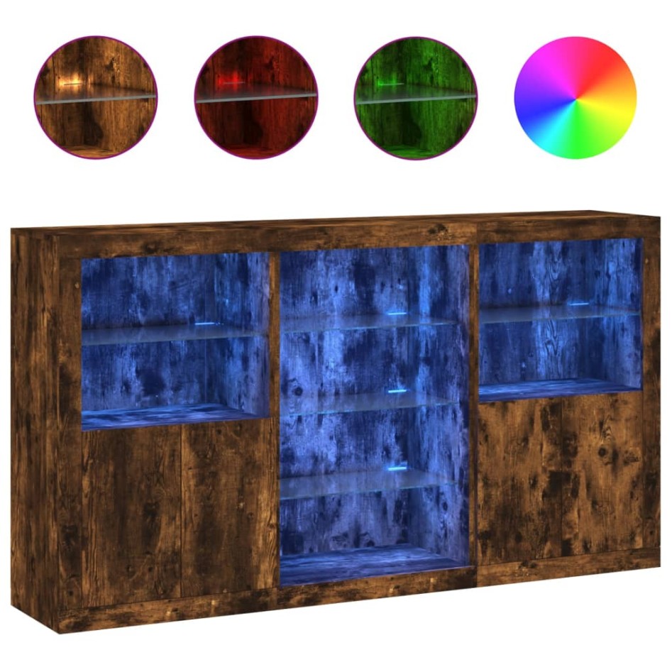 Aparador con luces LED roble ahumado 181,5x37x100