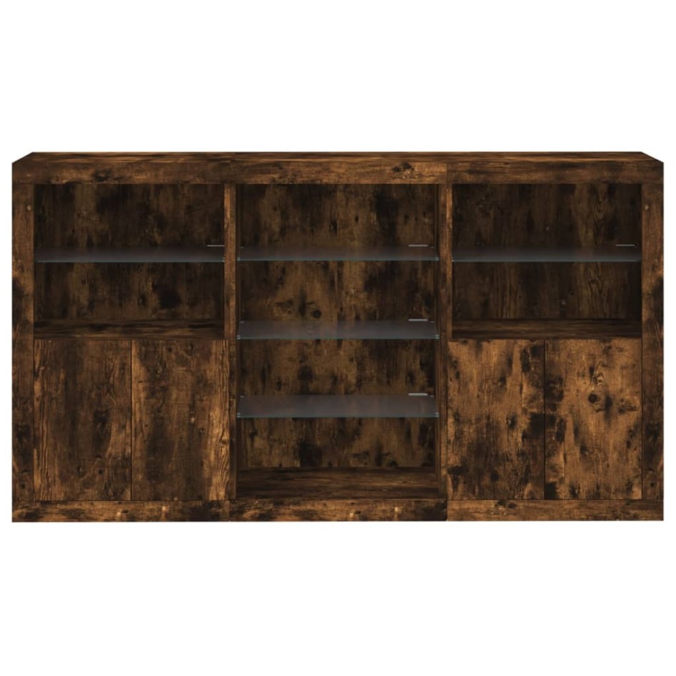 Aparador con luces LED roble ahumado 181,5x37x100