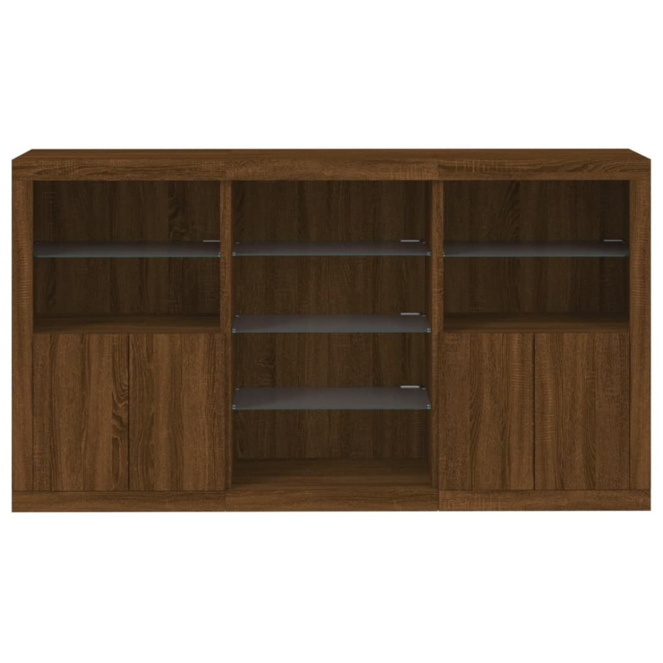 Aparador con luces LED roble marrón 181,5x37x100