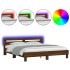 Estructura de cama cabecero y luces LED marrón roble 160x200
