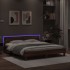 Estructura de cama cabecero y luces LED marrón roble 160x200